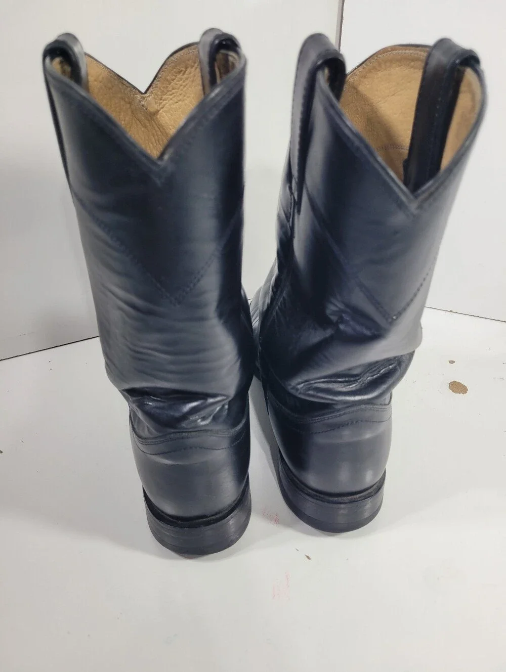 Justin 3133 Black Leather Roper Cowboy Boots Womens Size 7.5 D Damaged As Is